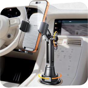 LISEN Cup Phone Holder for Car [Upgraded Version] Long Neck 360° Adjustable Car Accessories for Women Thick Cases Friendly for iPhone 16e 16 15 14 13 Pro Max Samsung S25 All 4-7'' Phone, LUXURY Sliver in Saudi Arabia