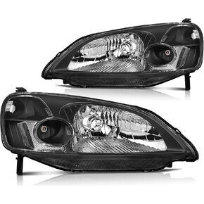 Headlight Assembly for Honda Civic 2001-2003 Black Housing Clear Reflector Clear Lens Driver and Passenger Side Headlamp in Saudi Arabia