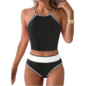 SHENHE Women's High Neck Swimsuits 2 Piece Halter High Waisted Bikini Set Bathing Suits in Saudi Arabia