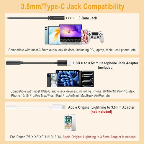 سماعة الكمبيوتر السلكية 3.5 ملم مع ميكروفون إلغاء الضوضاء ، سماعة رأس USB-C مع MIC للهاتف المحمول للكمبيوتر المحمول MAC iPhone Samsung Zoom Teams Class Calm Center Office Canner ، in Saudi Arabia