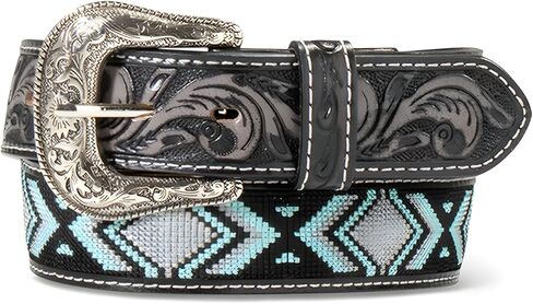 ARIAT Men's Southwest Inlay Buck Stitch Lacing Belt, Black, 40 in Saudi Arabia