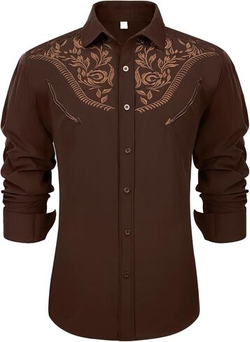 Western Shirts for Men Cowboy Shirts Long Sleeve Embroidered Country Shirt Slim Fit Button Down Shirt Casual Work in Kuwait