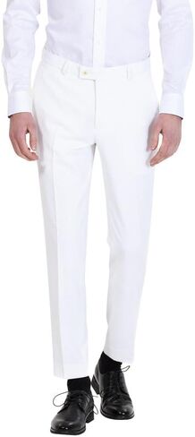 Mens Formal Slim Fit Flat Front Straight Iron Free Trousers White in Saudi Arabia