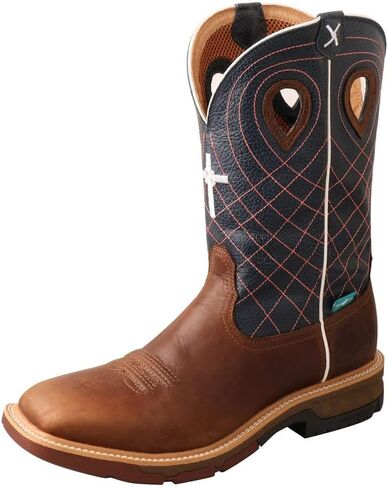 Twisted X Men's 12" Western Work Boot, Square Toe Alloy Toe with CellStretch, Mocha & Navy, 10 EE in Saudi Arabia