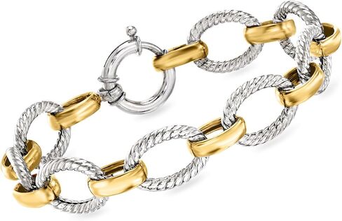 Ross-Simons Sterling Silver and 18kt Gold Over Sterling Silver Twisted-Oval Link Bracelet in Saudi Arabia