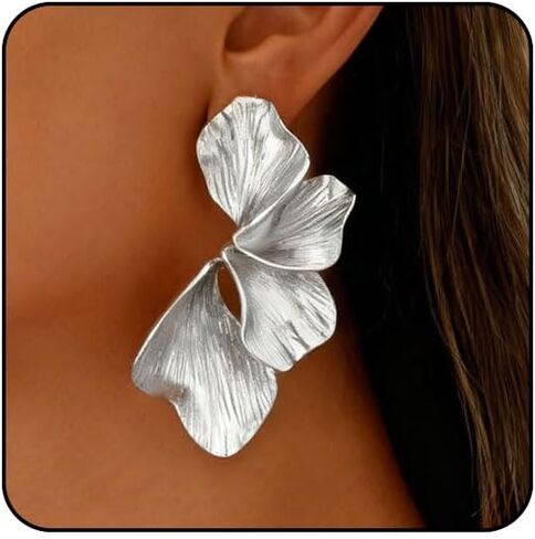 Gold Statement Earrings for Women Big Gold Earrings Chunky Silver Earrings Large Flower Statement Earrings Long Drop Dangle Earring Silver Gold Chunky Jewelry in Saudi Arabia