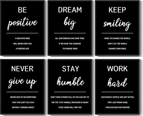KUVIOKE Inspirational Framed Wall Art Motivational Quotes Wall Decor Encouraging Office Posters Positive Affirmations Sayings for Classroom Bedroom Living Room Ready to Hang Set of 6, 8x10in (Framed) in Kuwait