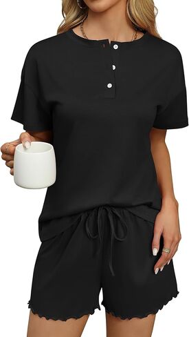 Ekouaer Womens Pajama مجموعات 2 قطعة متماسكة PJS قصيرة الأكمام in Saudi Arabia