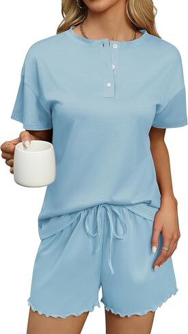 Ekouaer Womens Pajama مجموعات 2 قطعة متماسكة PJS قصيرة الأكمام in Kuwait