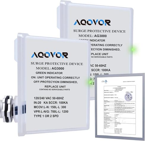 AG3000 HVAC Surge Protector 120/240V, Universal Surge Protective Device with Triple L-G/L-L/L-N Protection, TPMOV Technology, Watertight Enclosure UL Listed 5 Year Warranty in Kuwait