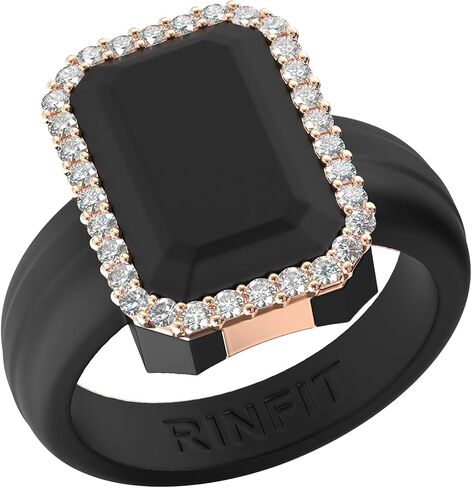 Rinfit Women's Silicone Wedding Band - Promise Rings for Her - Emerald Cut with Cubic Zirconia - Patented Design in Saudi Arabia