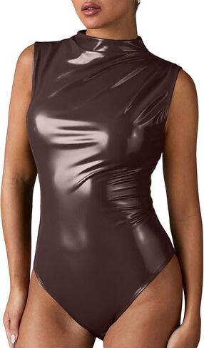 Wdirara Women's Dock Neck Bodysuit Bodysuit Ruchedless Suction Suit Tops Leotard in Saudi Arabia