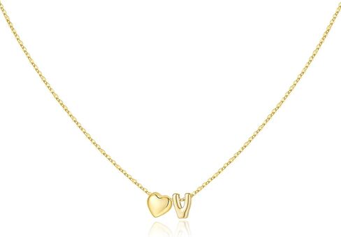 M MOOHAM Cute 3D Heart Initial Necklaces for Women Girls Gifts - Dainty 14K Gold Plated Tiny Heart Initial Necklace Jewelry Personalized Birthday Gifts for Women Teen Girls Trendy in Saudi Arabia