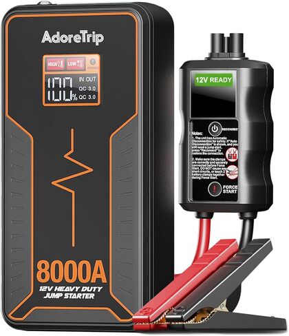 Portable Car Battery Jump Starter 8000 Peak Amp / 960 Cold Cranking Amp 12V Smart Display Jumper Cables with Force Start for Car Booster Start Box for 10L Gas/8L Diesel Engines, 48 Months Standby in Saudi Arabia