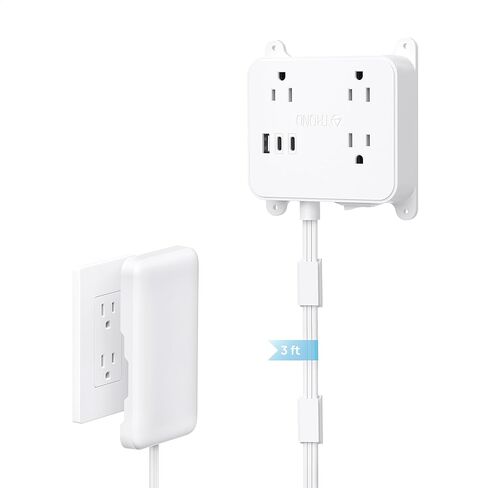 Trond Flat Power Strip مع غطاء مخرج ، 3 AC AC على نطاق واسع الجدار USB توسيع موسع ، 5 أقدام تمديد سلك مخرج ، حبل الجدار خلف التلفزيون ، مخبأة تحت الخزانة المكتبية الخزانة الغرور in Saudi Arabia