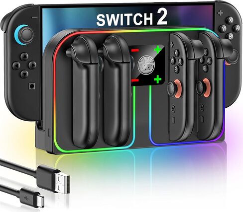 DextEcool Charging Dock متوافق مع Nintendo Switch 2 (2025) لوحدة التحكم Joycon ، 4 في 1 شاحن Joypad مع التصميم المغناطيسي ، Switch 2 Joy Con State String State مع كابل USB C in Kuwait