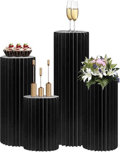 4Pack Cylinder Pedestal Stand, Round Display Cupcake Dessert Table with Clear Acrylic Plate, Foldable Showcase Platform Column for Wedding Banquet Decorative in Saudi Arabia