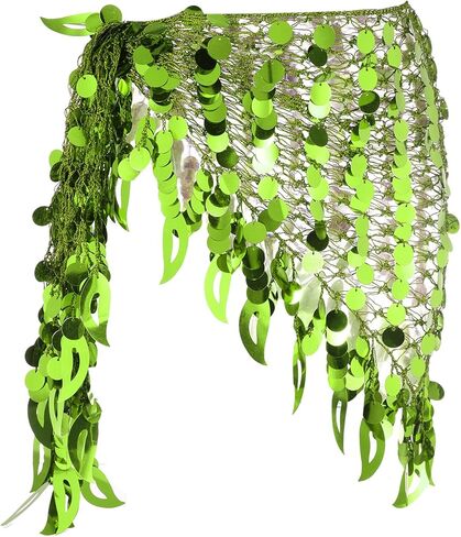 MECCANIXITY Women's Belly Dance Hip Scarf with Sequins Mesh Triangle Wrap Skirts Waist Chain for Music Festival Party Costume Performance(Silver Tone) in Saudi Arabia