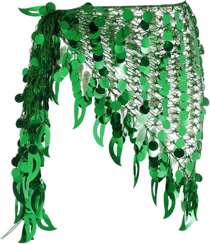 MECCANIXITY Women's Belly Dance Hip Scarf with Sequins Mesh Triangle Wrap Skirts Waist Chain for Music Festival Party Costume Performance(Silver Tone) in Saudi Arabia