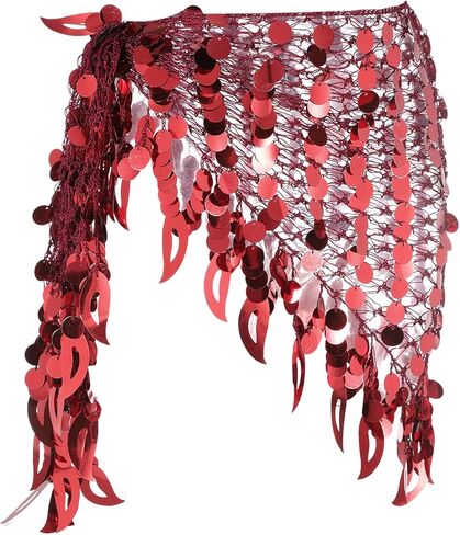 MECCANIXITY Women's Belly Dance Hip Scarf with Sequins Mesh Triangle Wrap Skirts Waist Chain for Music Festival Party Costume Performance(Silver Tone) in Saudi Arabia
