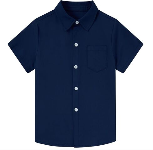Funnycokid Boys Button Down Shirts Short Sleeve Dress Shirt Solid Formal Uniform 2-10 Years in Kuwait