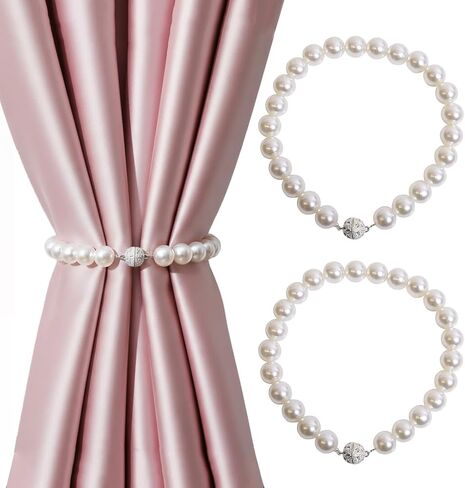 لؤلؤة الستار Tiebacks مغناطيسية ، التعادل المغناطيس لستائر 2 حزمة ، الستائر روابط ظهورهم ، الستار هولدراكز لديكور غرفة نوم بوهو ، ديكور حضانة الأطفال ، ديكور مزرعة (لؤلؤة الستار ظهور 2 مساءً) in Kuwait