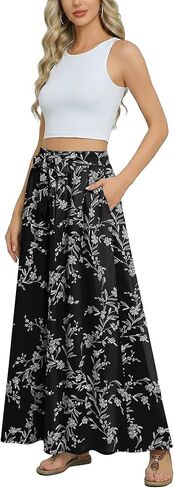 تنورة ماكسي حريمي من Askyes تنورة صيفية عصرية بعقدة عنق مرنة عالية الخصر بوهو كاجوال للشاطئ تنانير طويلة متأرجحة مع جيوب in Kuwait