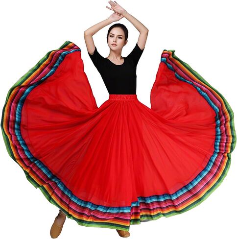 Women's Lyrical Dance Skirt - Chiffon Swing Long Skirt for Mexican & Flamenco Dance in Kuwait
