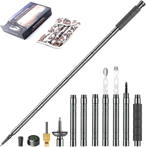 Trekking Pole Tactical Walking Stick, Multifunctional Lightweight Aircraft Aluminum Collapsible Survival Hiking Pole with Canvas Storage Bag for Women Men Seniors Camping Backpacking in Kuwait
