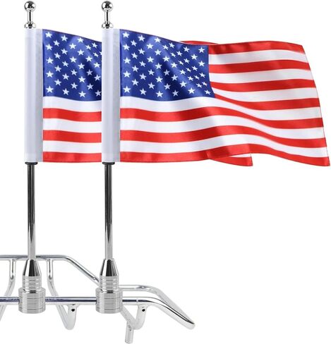 Motorcycle Flagpole Mount and American Flag - 6" x 10" Premium Double Sided USA Flag with Flags Flagpole for 1/2" Tubular Luggage Racks for Harley Honda Goldwing CB VTX CBR Yamaha Etc in Kuwait