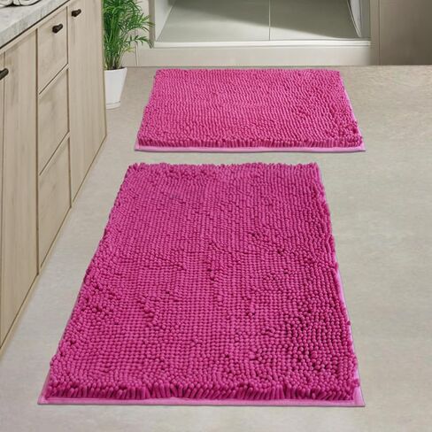 Bathroom Rugs Chenille, Extra Thick and Absorbent, Non-Slip, Machine Washable, Dry Quckily, Soft Cozy Plush, Used Under Shower Bathtub and Sink, Bath Mat Sets 5050U+5080 Dark Grey in Kuwait