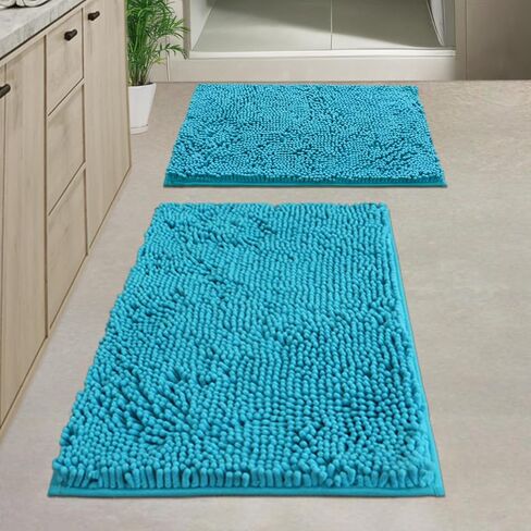 Bathroom Rugs Chenille, Extra Thick and Absorbent, Non-Slip, Machine Washable, Dry Quckily, Soft Cozy Plush, Used Under Shower Bathtub and Sink, Bath Mat Sets 5050U+5080 Dark Grey in Kuwait