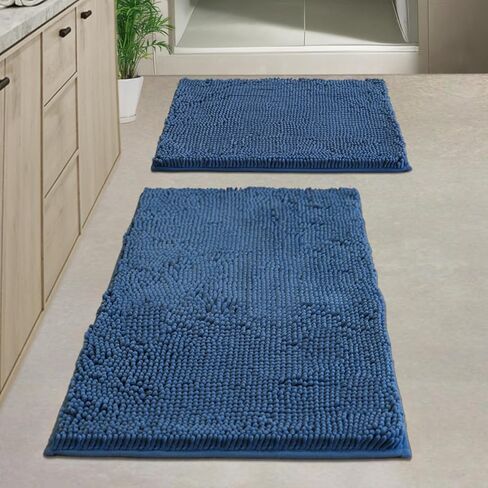Bathroom Rugs Chenille, Extra Thick and Absorbent, Non-Slip, Machine Washable, Dry Quckily, Soft Cozy Plush, Used Under Shower Bathtub and Sink, Bath Mat Sets 5050U+5080 Dark Grey in Kuwait