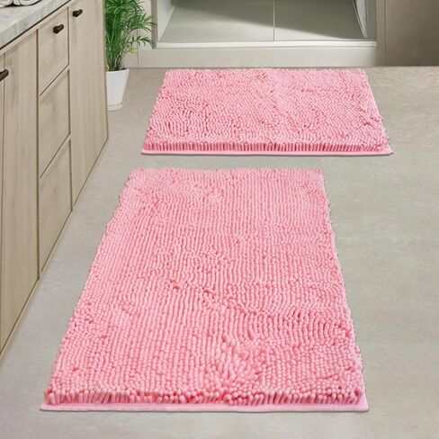 Bathroom Rugs Chenille, Extra Thick and Absorbent, Non-Slip, Machine Washable, Dry Quckily, Soft Cozy Plush, Used Under Shower Bathtub and Sink, Bath Mat Sets 5050U+5080 Dark Grey in Kuwait