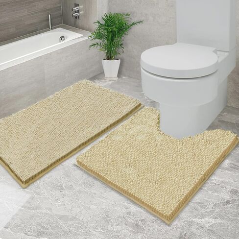 Bathroom Rugs Chenille, Extra Thick and Absorbent, Non-Slip, Machine Washable, Dry Quckily, Soft Cozy Plush, Used Under Shower Bathtub and Sink, Bath Mat Sets 5050U+5080 Dark Grey in Kuwait