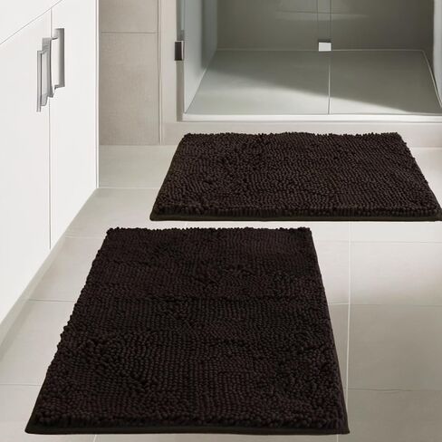 Bathroom Rugs Chenille, Extra Thick and Absorbent, Non-Slip, Machine Washable, Dry Quckily, Soft Cozy Plush, Used Under Shower Bathtub and Sink, Bath Mat Sets 5050U+5080 Dark Grey in Kuwait
