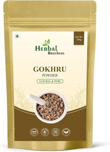 مسحوق Gokhru العضوي | 100 ٪ نقية وطبيعية | يدعم صحة الكلى والصحة البولية والحيوية | الملحق العشبي الايورفيدا | 100 جم بني in Saudi Arabia