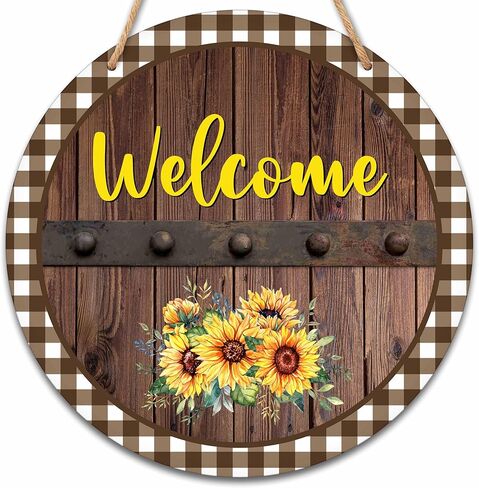 Welcome Sign for Front Door, Spring Round Hanging Sign With Rope, Floral Wall Decor For Farmhouse Home Front Door Porch, Housewarming Gifts for Family Friend, A18 in Kuwait