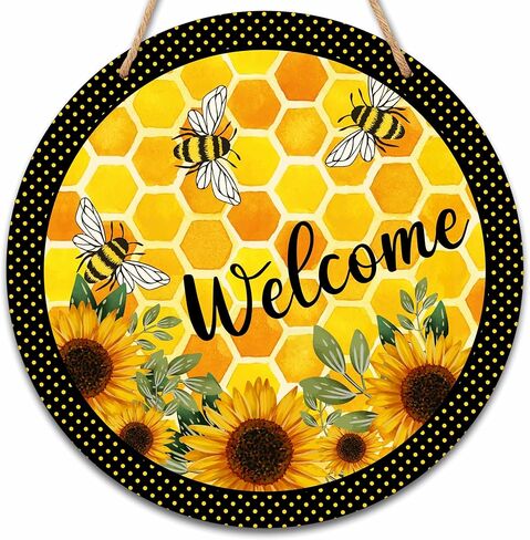 Welcome Sign for Front Door, Spring Round Hanging Sign With Rope, Floral Wall Decor For Farmhouse Home Front Door Porch, Housewarming Gifts for Family Friend, A18 in Kuwait