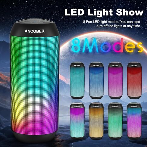 Portable Bluetooth Speaker, 15W Powerful Stereo, TWS Pair, LED Light Show, IPX4 Waterproof, BT5.3 Wireless Speaker with Long Battery Life, USB-C, AUX-in – for Outdoor, Party, Home, Travel, Ideal Gfits in Saudi Arabia