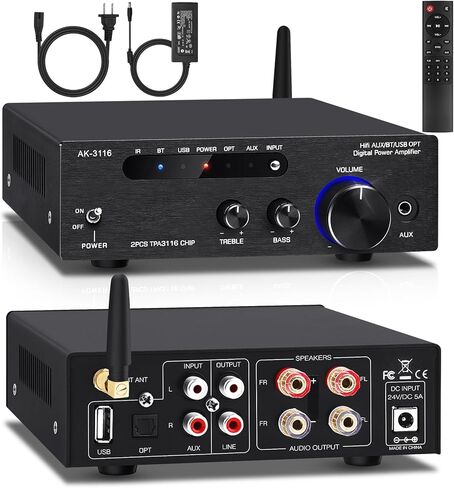 Amplificador 4 Canales, 5.0 HiFi Stereo Bluetooth Amplifier, 40W x 4, 600W max, with AUX/USB/FM/MIC, Class d Home Audio Receivers Include RC and 12V 5A Power Adapter in Saudi Arabia