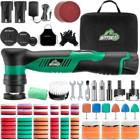 BATOCA S5 Cordless Mini Car Polisher Buffer Machine Dual Action & Rotary Mini Polishing Machine 1x 12V 2A Battery with 1inch 3inch Polishing Pads Kit for Car Motorcycle Deatiling Polish Buffing Clean in Kuwait