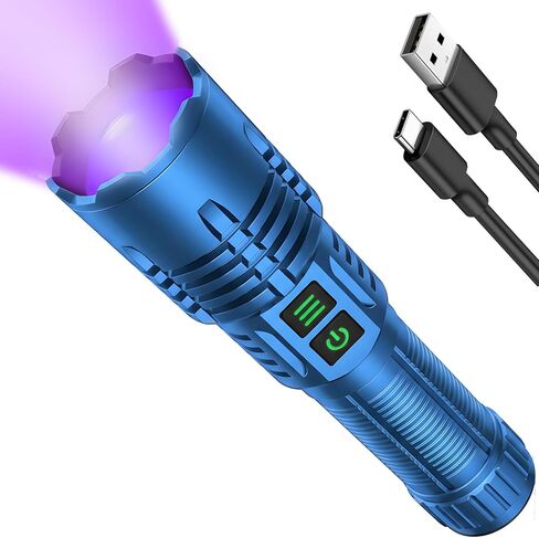 UV Blacklight و High Lumens المصباح المصباح القابل لإعادة الشحن ، مصابيح كهربائية قوية للضوء الأسود للكشف عن بول الحيوانات الأليفة ، معالجة الراتنج ، العقرب ، مصباح LED التكتيكي القابل للتكبير للماء للتخييم ، emgergency in Kuwait