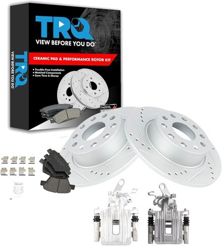 TRQ Performance Performance Brake Brake & Rotor Kit Brake Cariper Carper Pads Brake Brake Pads مجموعة دوارات الفرامل ذات التهوية الخزفية المتوافقة مع 2009-2010 Dodge RAM 2500 RAM 3500 2012 RAM 1500 2011-2018 2500 3500 in Saudi Arabia