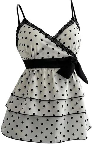 Verdusa Women's Polka Dots Lace V الرقبة قمم القميصات بكثافة الكشكش القمصان in Kuwait