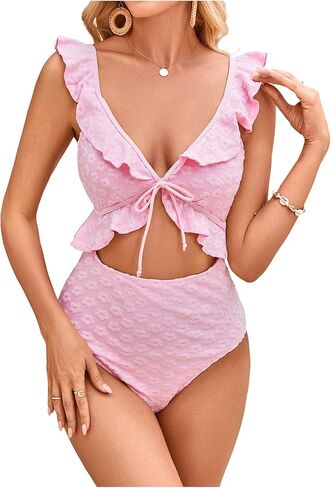 Sweatyrocks Women's Cut Out Frank Floral One One Swimsuit Tie Tie Monokini Suit in Kuwait