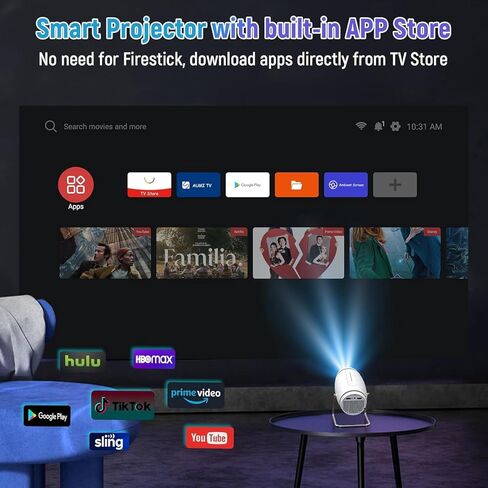 جهاز عرض ، جهاز عرض صغير مع WiFi و Bluetooth ، يدعم 4K 1080p Portable Projector 270 ° Rotatable 130 '' Screen Movie Oncostone متوافق مع الهاتف الذكي/الكمبيوتر/الكمبيوتر المحمول in Kuwait