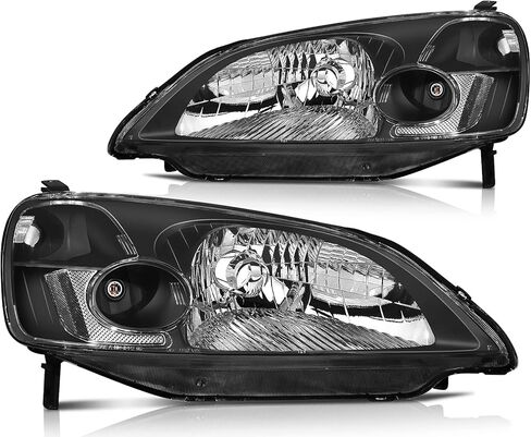 Headlight Assembly for Honda Civic 2001-2003 Black Housing Clear Reflector Clear Lens Driver and Passenger Side Headlamp in Saudi Arabia