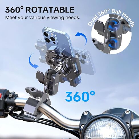 حامل هاتف الدراجة النارية مع رفقة الاهتزاز (قم بتضمين Super Clamp + Double Socket Arm + Phone Stand All in One) 360 ° Adjust & Aluminium Phone حامل لـ Ebike ، Desk ، Tripod ، (5.4 ''-7.2 '' iPhone) ، JC014 in Kuwait