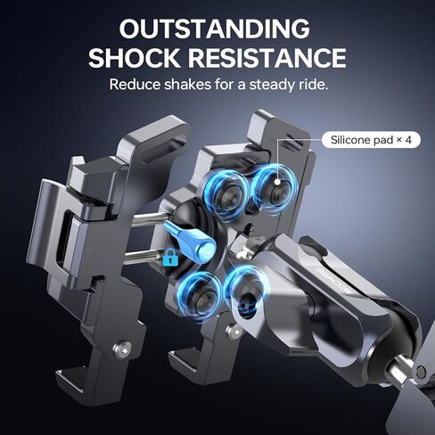 حامل هاتف الدراجة النارية مع رفقة الاهتزاز (قم بتضمين Super Clamp + Double Socket Arm + Phone Stand All in One) 360 ° Adjust & Aluminium Phone حامل لـ Ebike ، Desk ، Tripod ، (5.4 ''-7.2 '' iPhone) ، JC014 in Kuwait